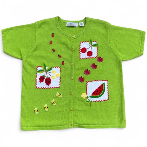 Marisa Christina Sweaters - 90s Marisa Christina Floral Beaded Fruit 3D Cardigan Med Ugly Sweater Grandma